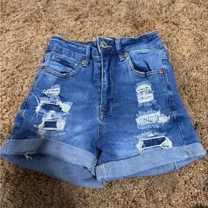 Wax Jean Blue Distressed Jean Shorts